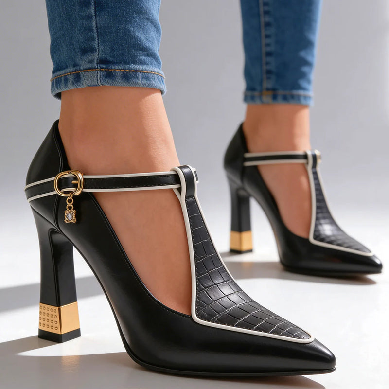 Avery - Women's Closed-Toe Heels with T-Bar Strap