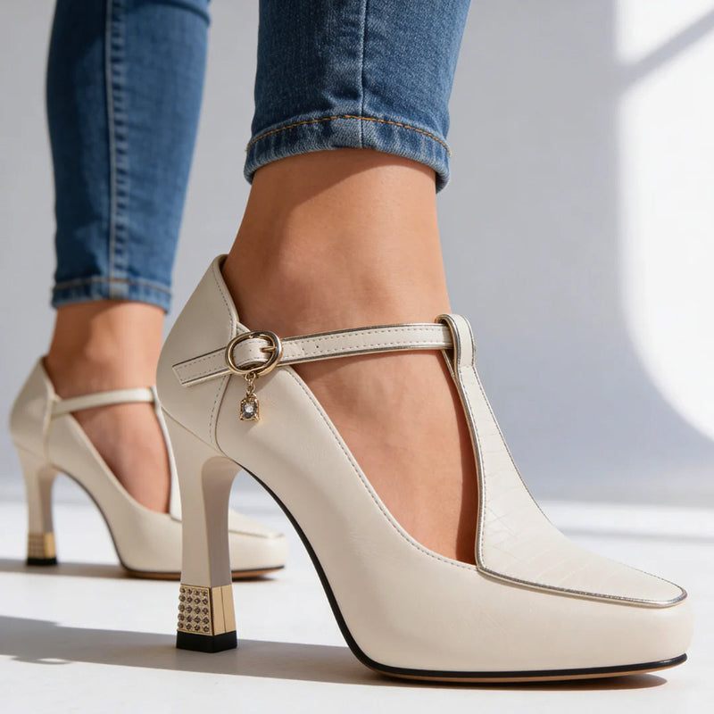 Avery - Women's Closed-Toe Heels with T-Bar Strap