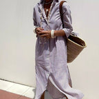 Blair - Women’s Striped Shirt Dress with Belt and Side Slits