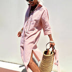 Blair - Women’s Striped Shirt Dress with Belt and Side Slits