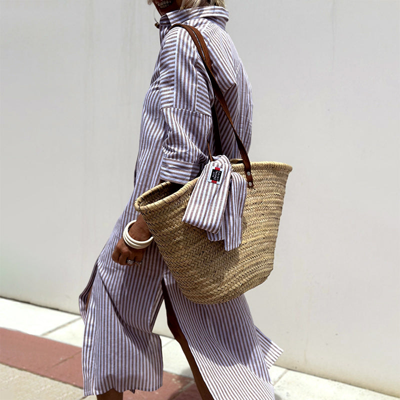 Blair - Women’s Striped Shirt Dress with Belt and Side Slits