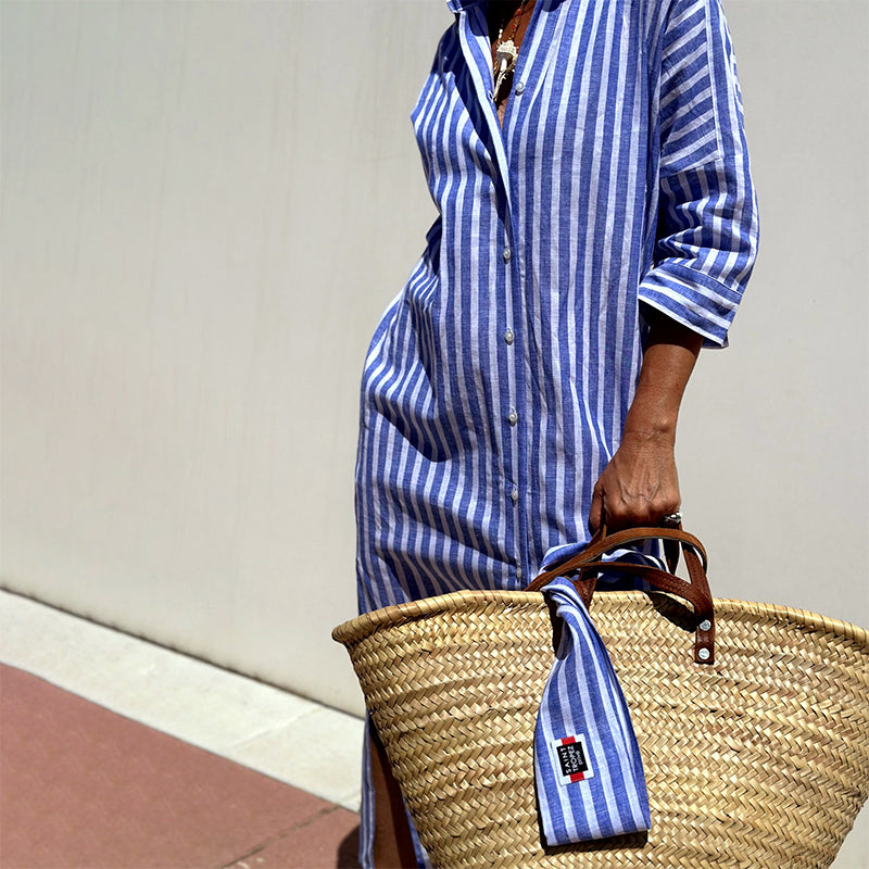 Blair - Women’s Striped Shirt Dress with Belt and Side Slits