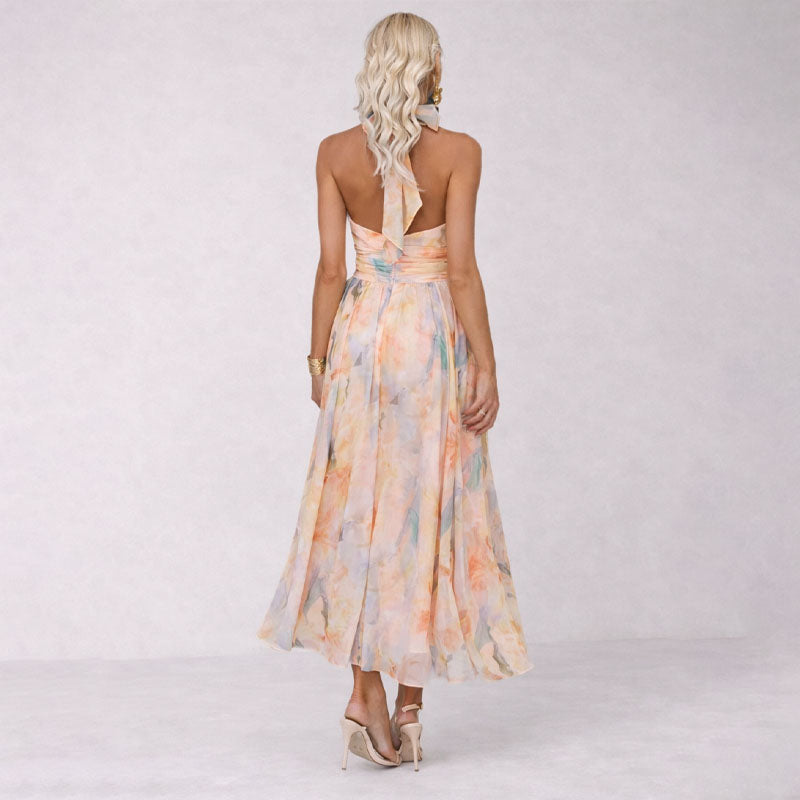 Blaire - Women’s Floral Halter Neck Maxi Dress