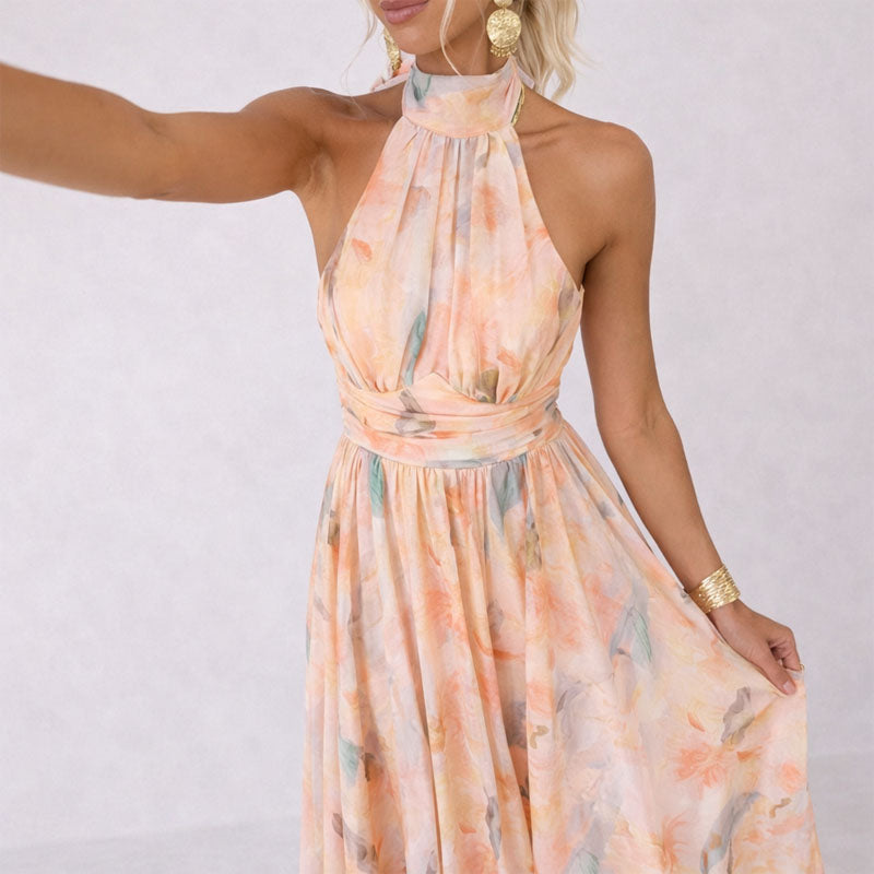 Blaire - Women’s Floral Halter Neck Maxi Dress