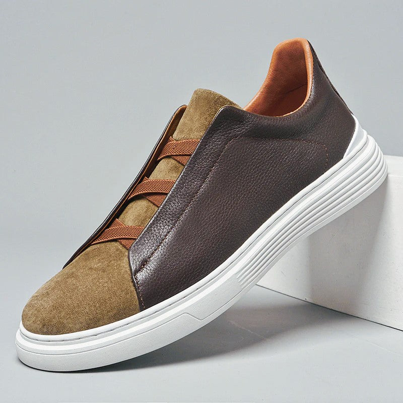 Brandon - Men's Leather Sneakers with Elastic Bands