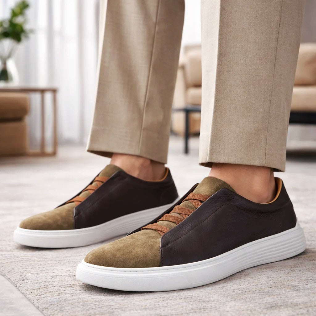 Brandon - Men's Leather Sneakers with Elastic Bands