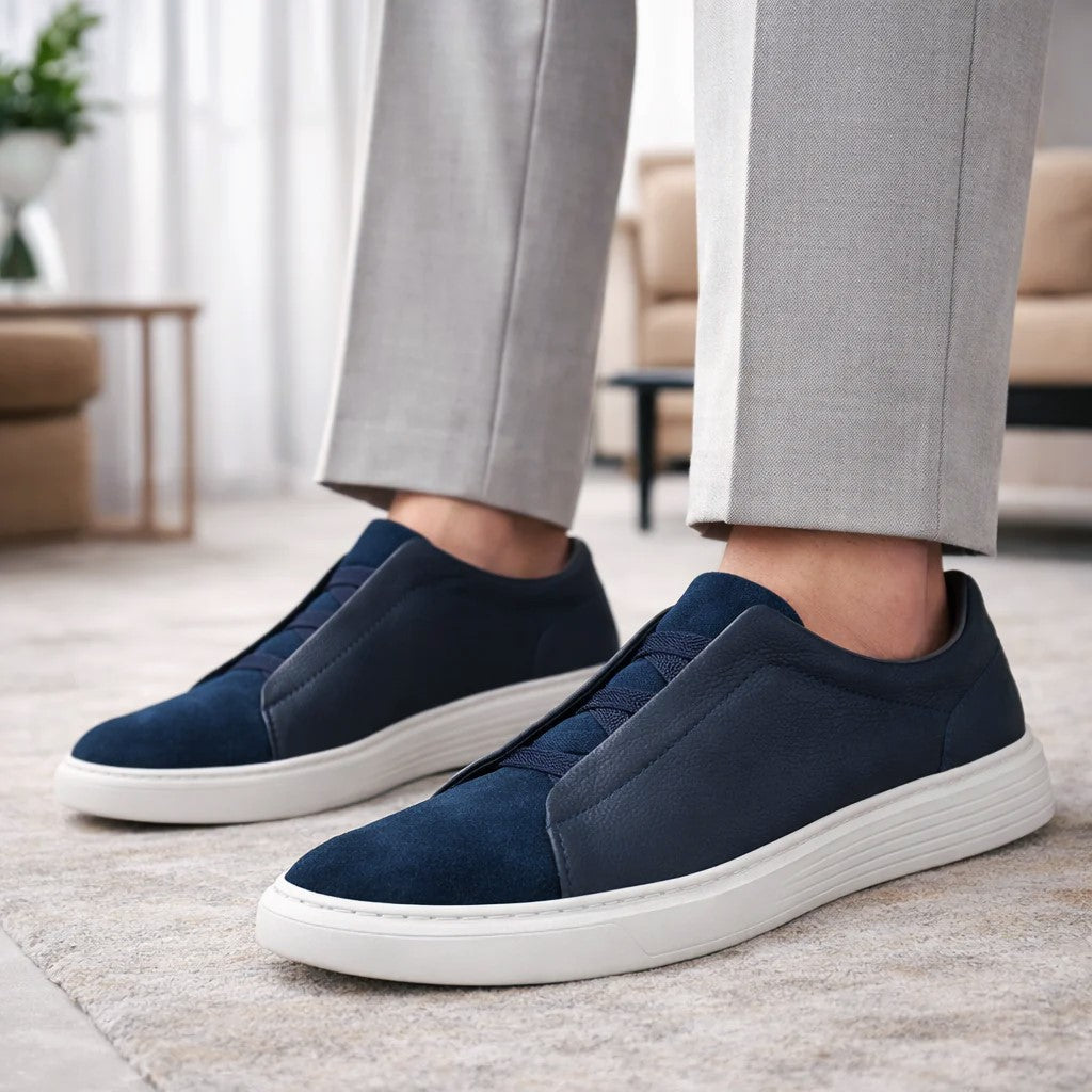 Brandon - Men's Leather Sneakers with Elastic Bands