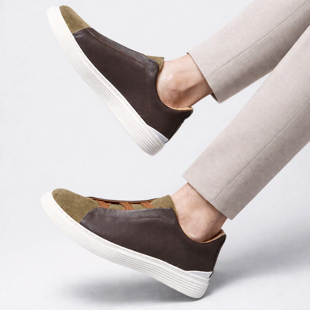 Brandon - Men's Leather Sneakers with Elastic Bands