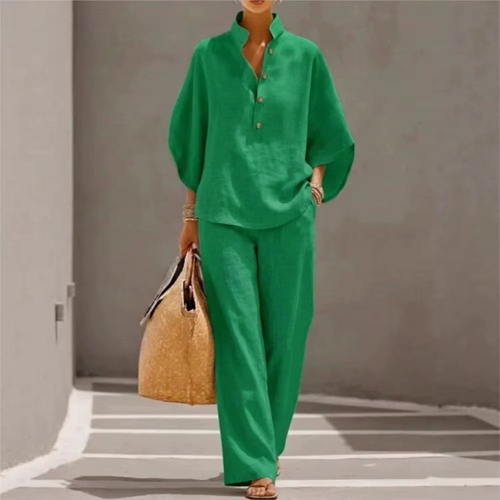 Brittany - Women's Linen Set with Wide Leg Design