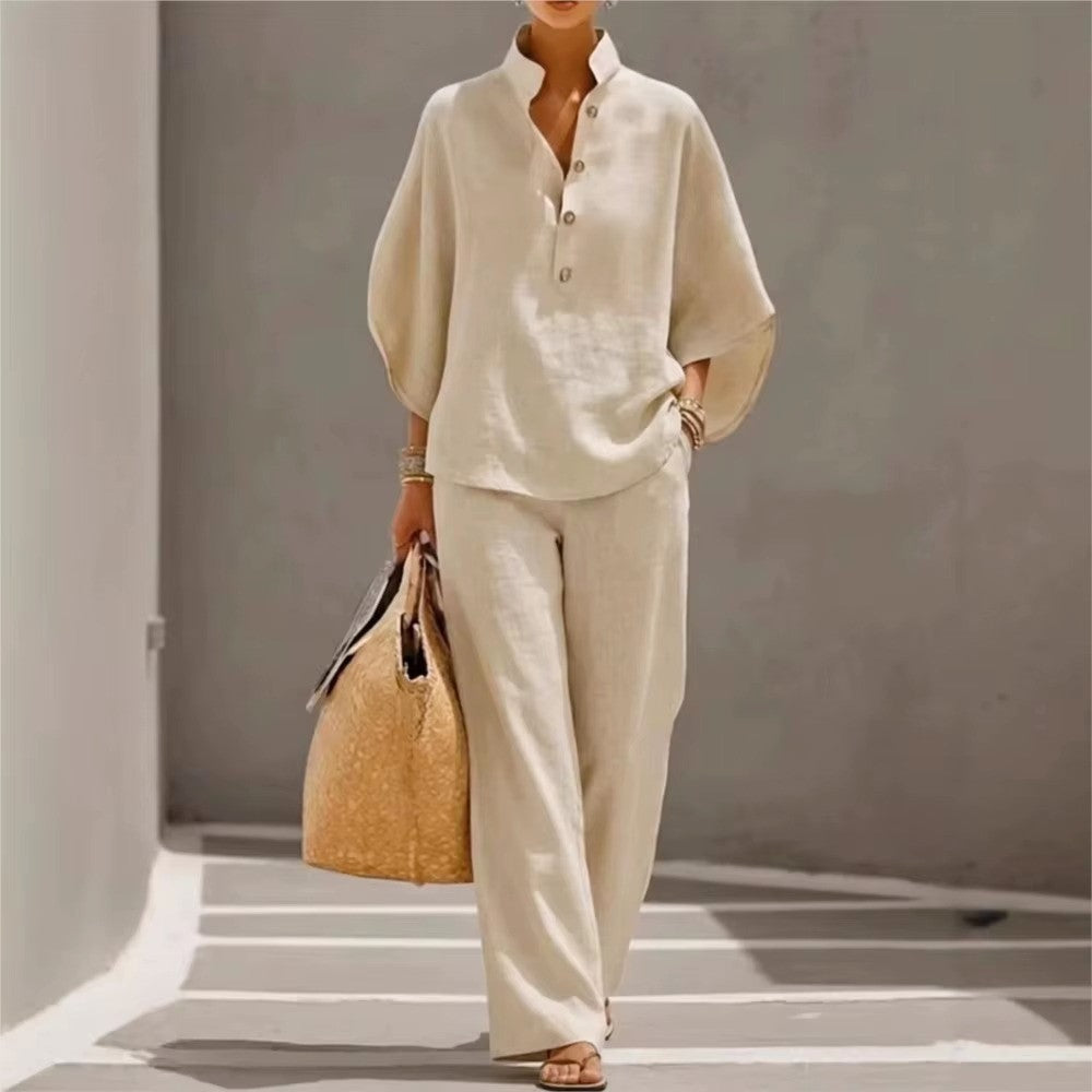 Brittany - Women's Linen Set with Wide Leg Design