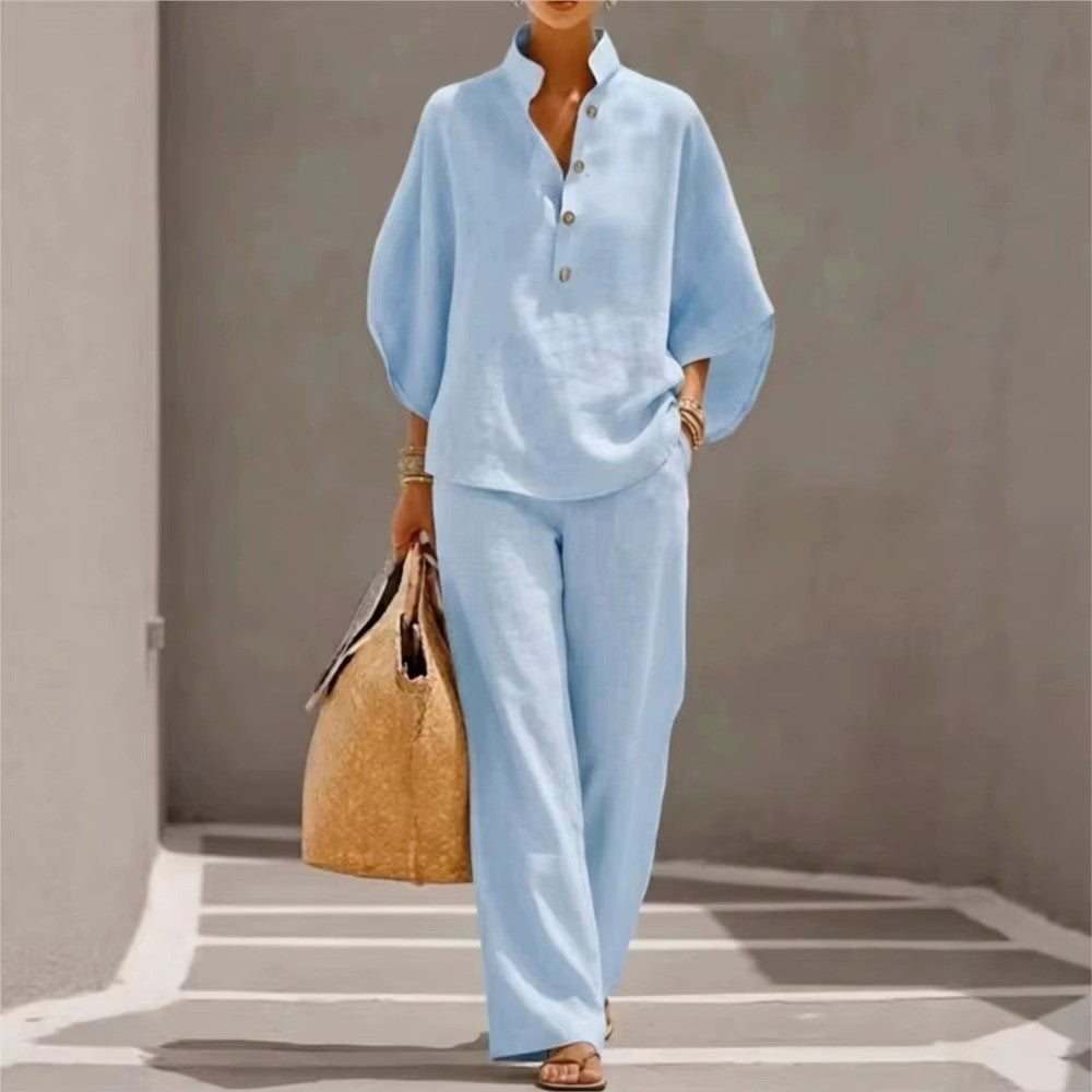 Brittany - Women's Linen Set with Wide Leg Design