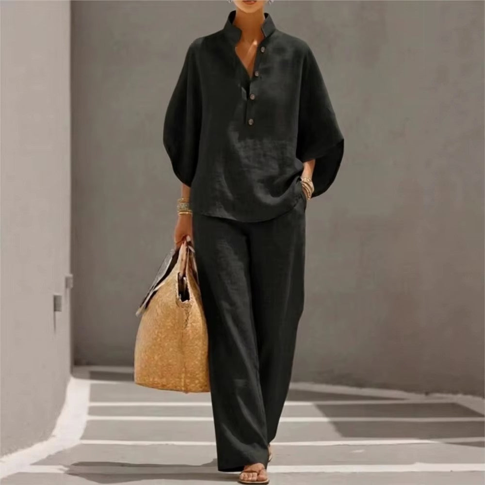 Brittany - Women's Linen Set with Wide Leg Design