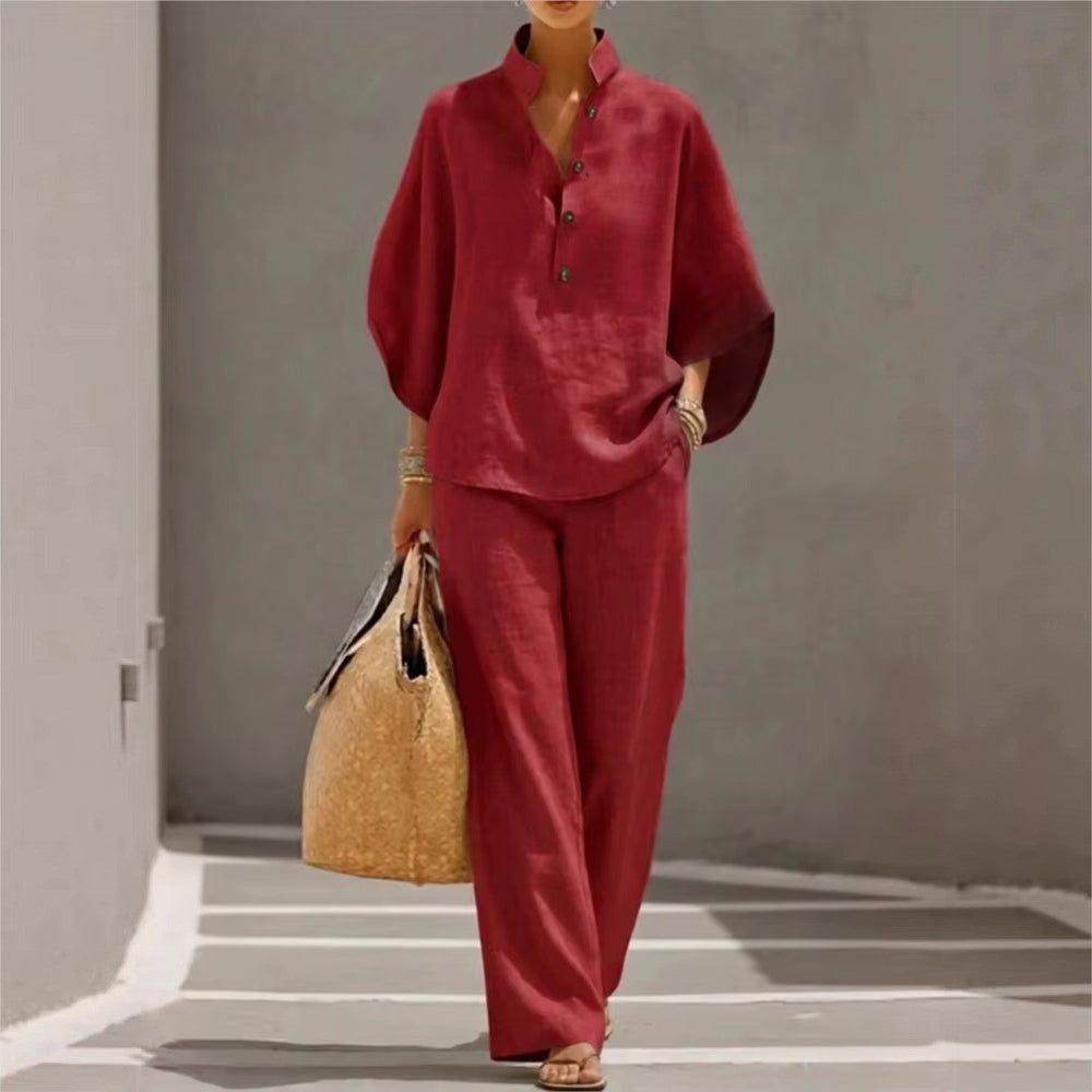 Brittany - Women's Linen Set with Wide Leg Design