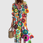 Brooke - Women’s Printed Maxi Dress with Buttons
