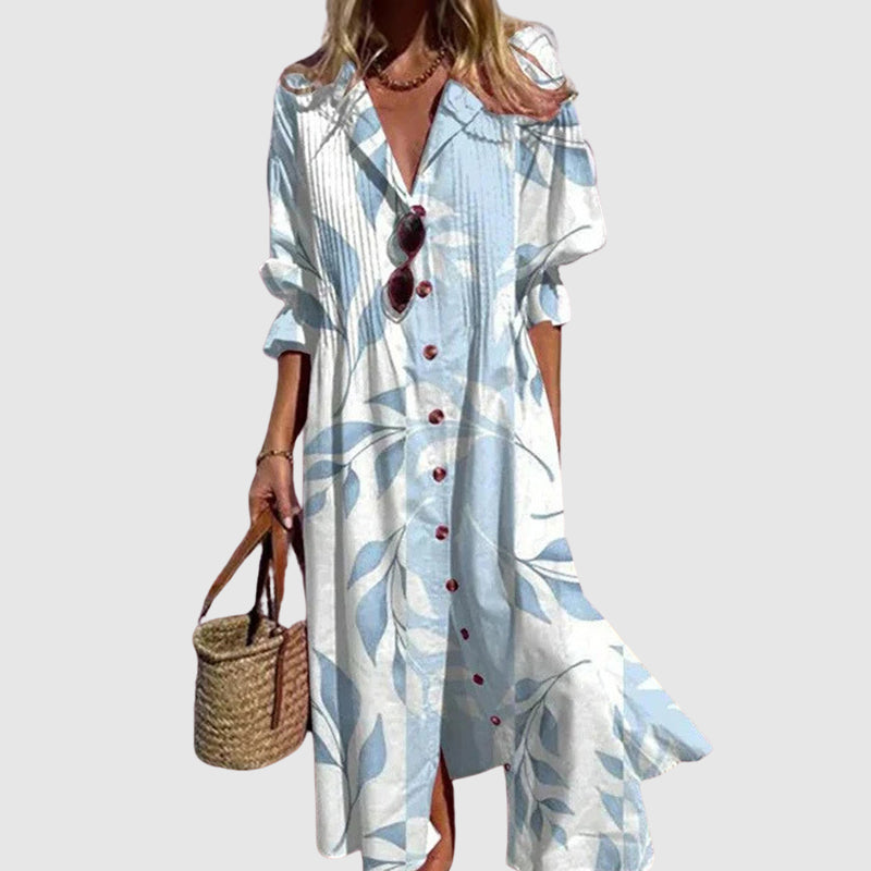Brooke - Women’s Printed Maxi Dress with Buttons