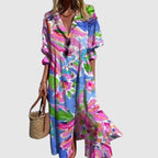 Brooke - Women’s Printed Maxi Dress with Buttons