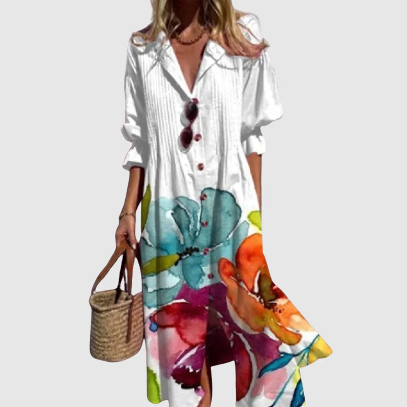 Brooke - Women’s Printed Maxi Dress with Buttons
