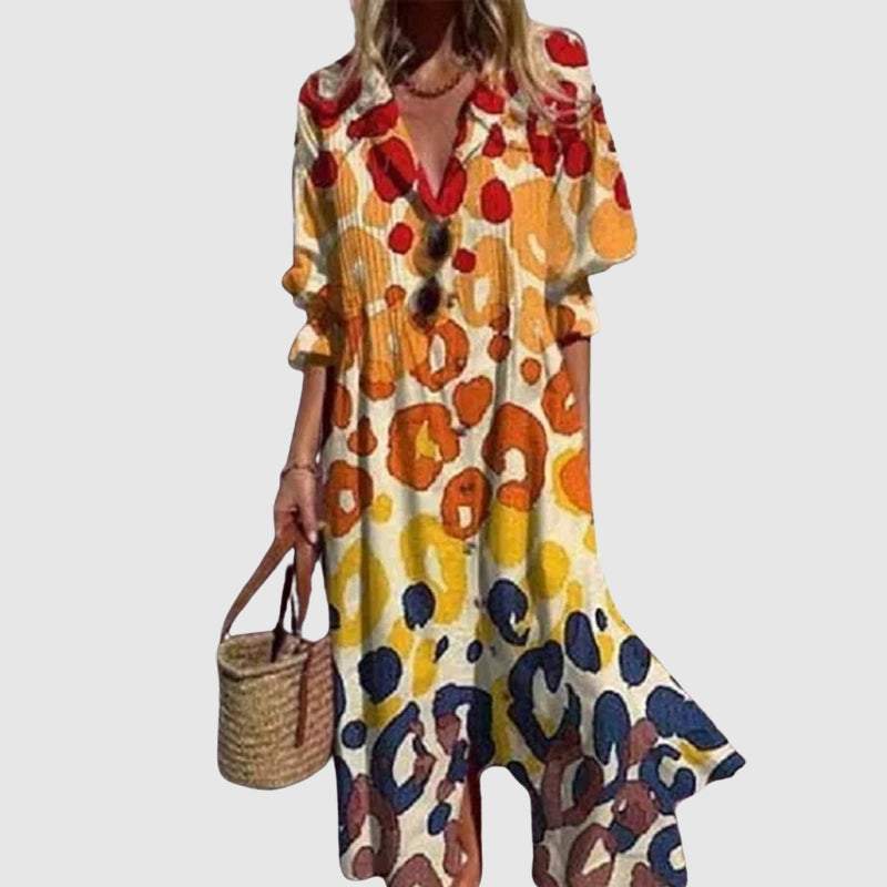 Brooke - Women’s Printed Maxi Dress with Buttons