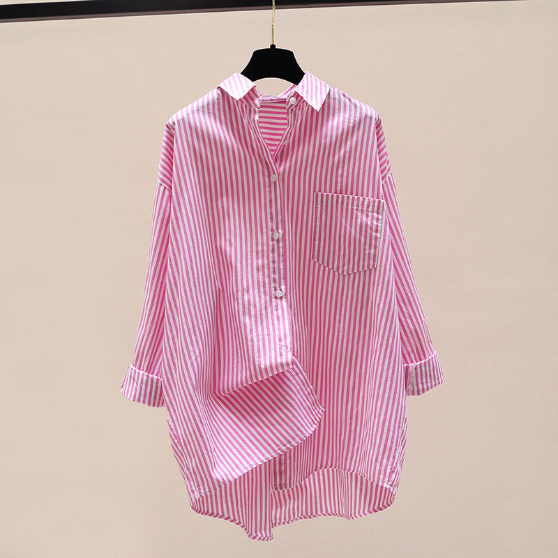 Brooke - Women's Striped Button-Down Oversized Shirt