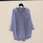 Brooke - Women's Striped Button-Down Oversized Shirt