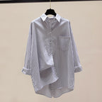 Brooke - Women's Striped Button-Down Oversized Shirt