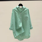 Brooke - Women's Striped Button-Down Oversized Shirt