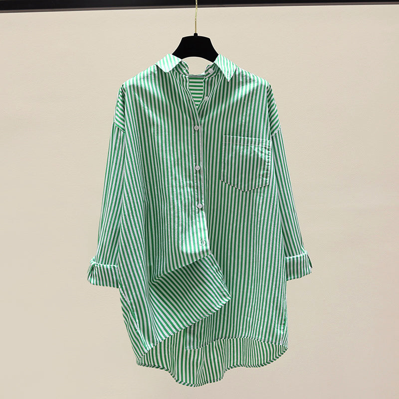 Brooke - Women's Striped Button-Down Oversized Shirt
