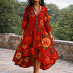 Cadence - Women's Boho Floral Dress with Flowing Skirt