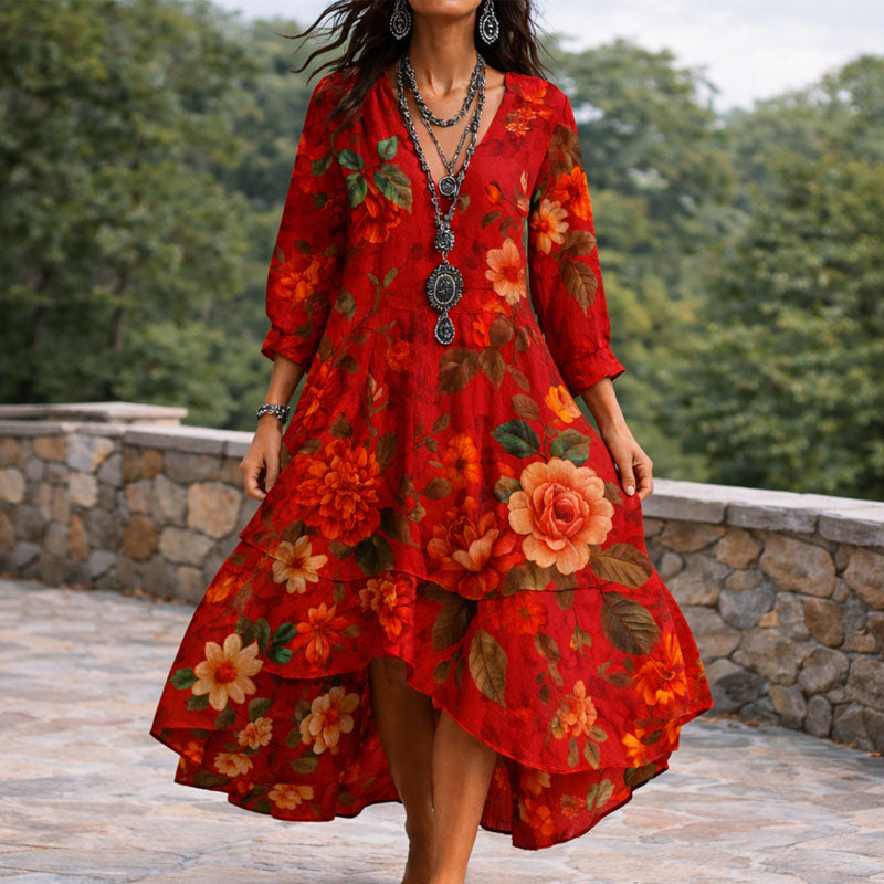 Cadence - Women's Boho Floral Dress with Flowing Skirt