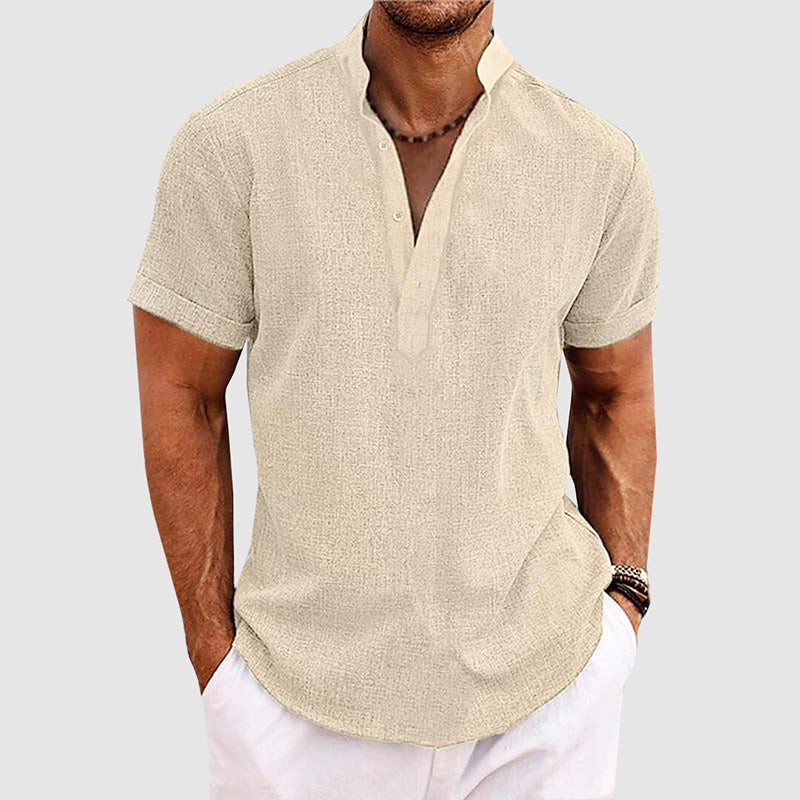 Caleb - Men's Short Sleeve Textured Henley Shirt