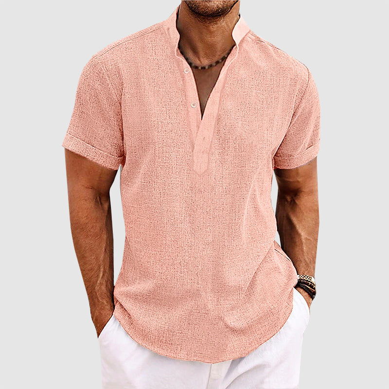 Caleb - Men's Short Sleeve Textured Henley Shirt