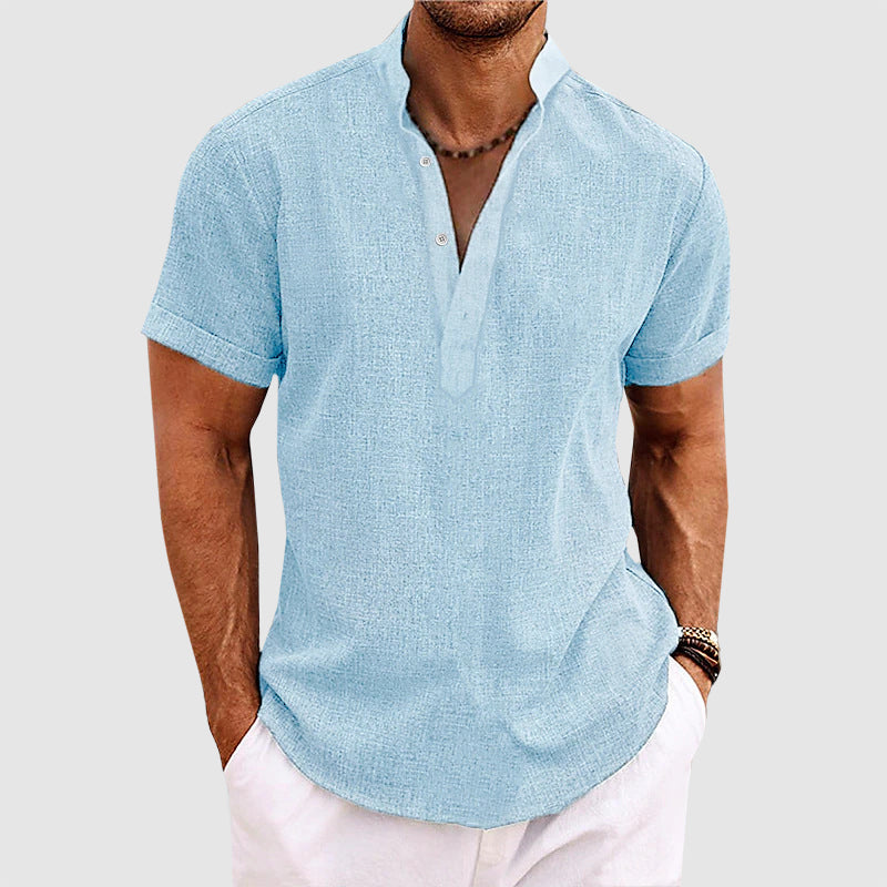 Caleb - Men's Short Sleeve Textured Henley Shirt