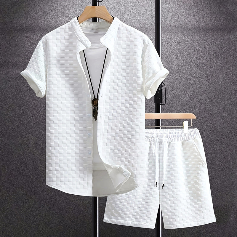 Caleb - Men's Textured Short Sleeve Shirt and Shorts Set
