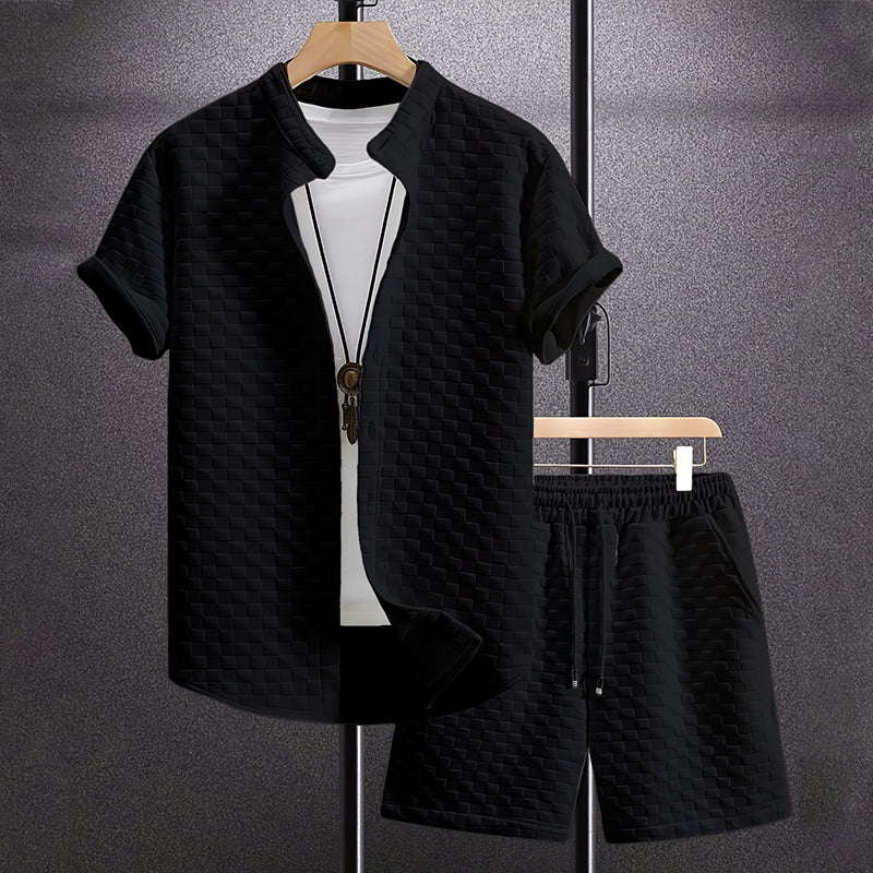 Caleb - Men's Textured Short Sleeve Shirt and Shorts Set