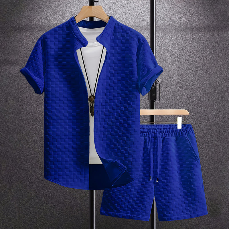 Caleb - Men's Textured Short Sleeve Shirt and Shorts Set