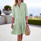Caroline - Women's Striped Button-Front Tiered Dress