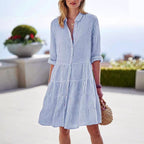 Caroline - Women's Striped Button-Front Tiered Dress