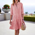 Caroline - Women's Striped Button-Front Tiered Dress