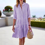 Caroline - Women's Striped Button-Front Tiered Dress
