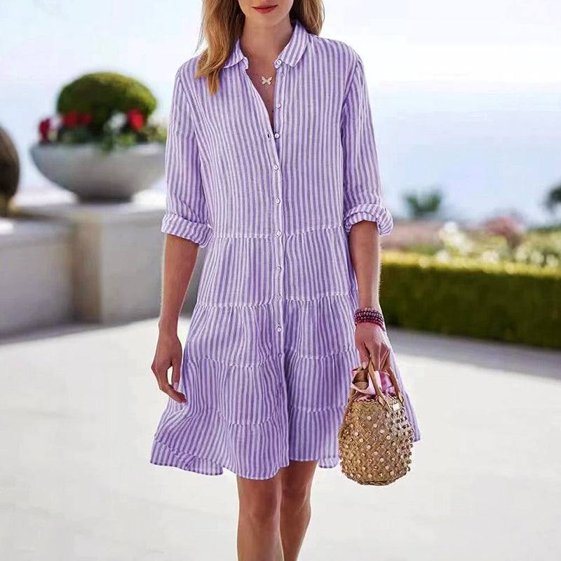Caroline - Women's Striped Button-Front Tiered Dress