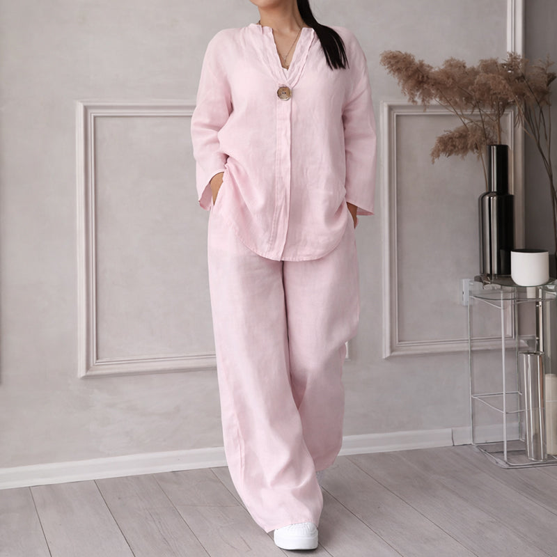Casey – Women’s Linen Look Set with Shirt and Loose Pants