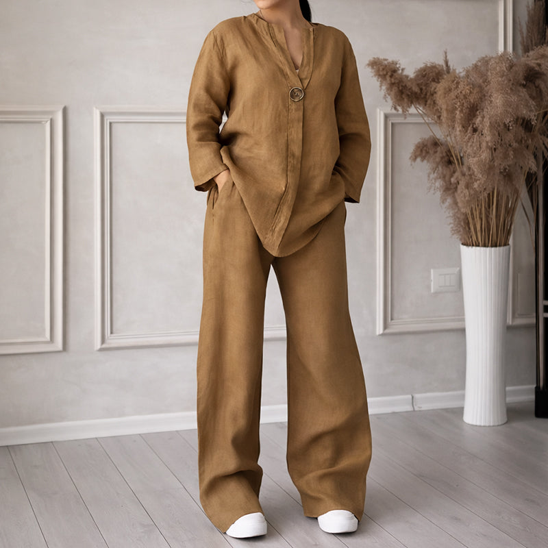 Casey – Women’s Linen Look Set with Shirt and Loose Pants