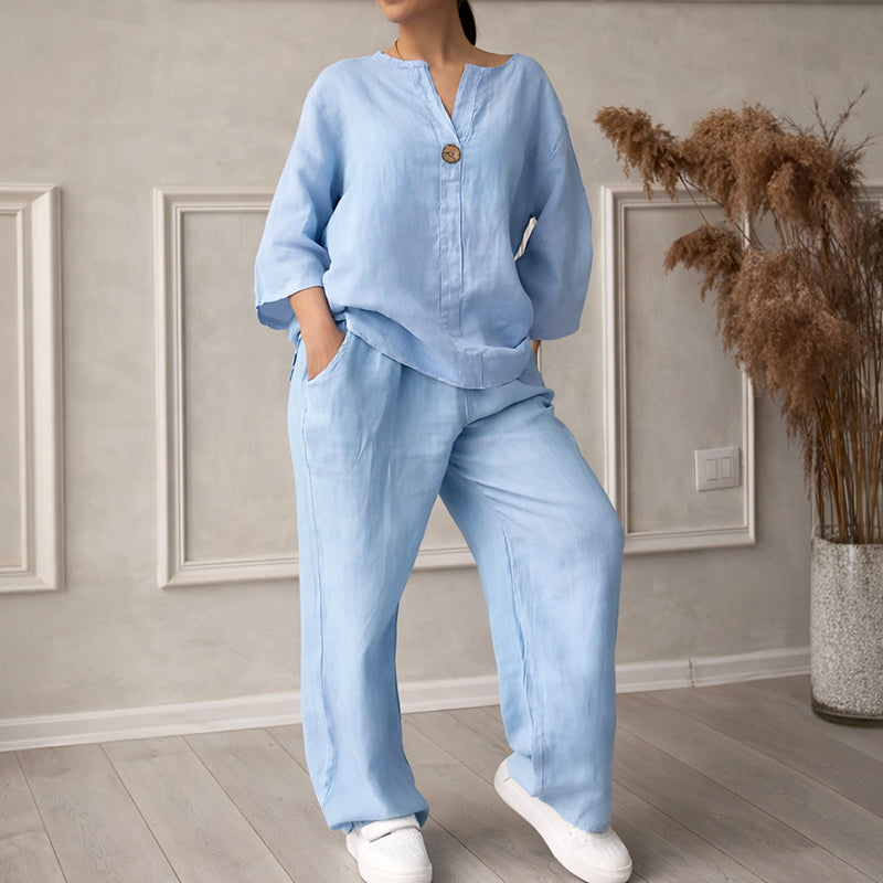 Casey – Women’s Linen Look Set with Shirt and Loose Pants