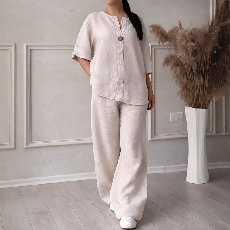Casey – Women’s Linen Look Set with Shirt and Loose Pants