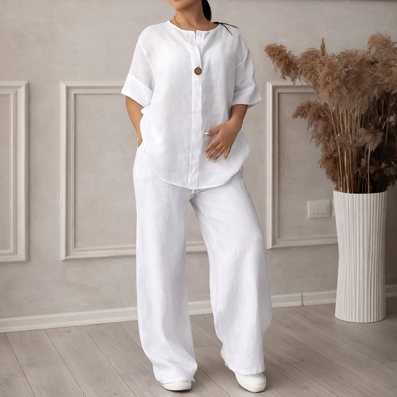 Casey – Women’s Linen Look Set with Shirt and Loose Pants