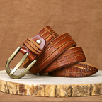 Cassius - Men's Genuine Leather Textured Belt with Brass Buckle