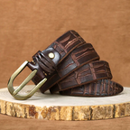 Cassius - Men's Genuine Leather Textured Belt with Brass Buckle