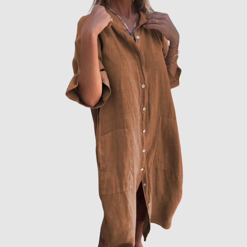 Celeste - Women's Collared Midi Shirt Dress