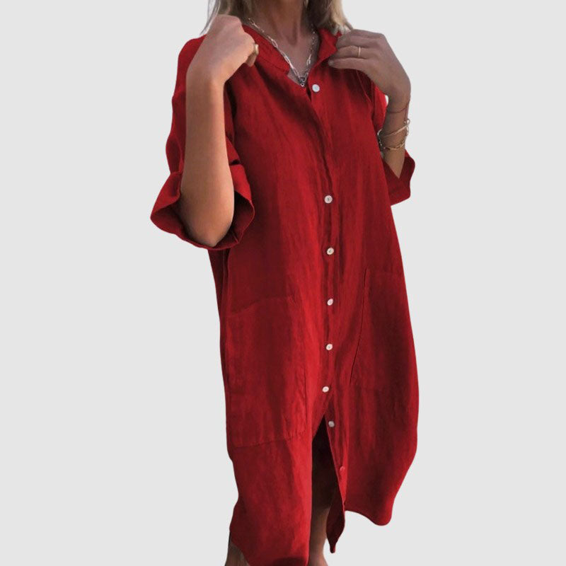 Celeste - Women's Collared Midi Shirt Dress