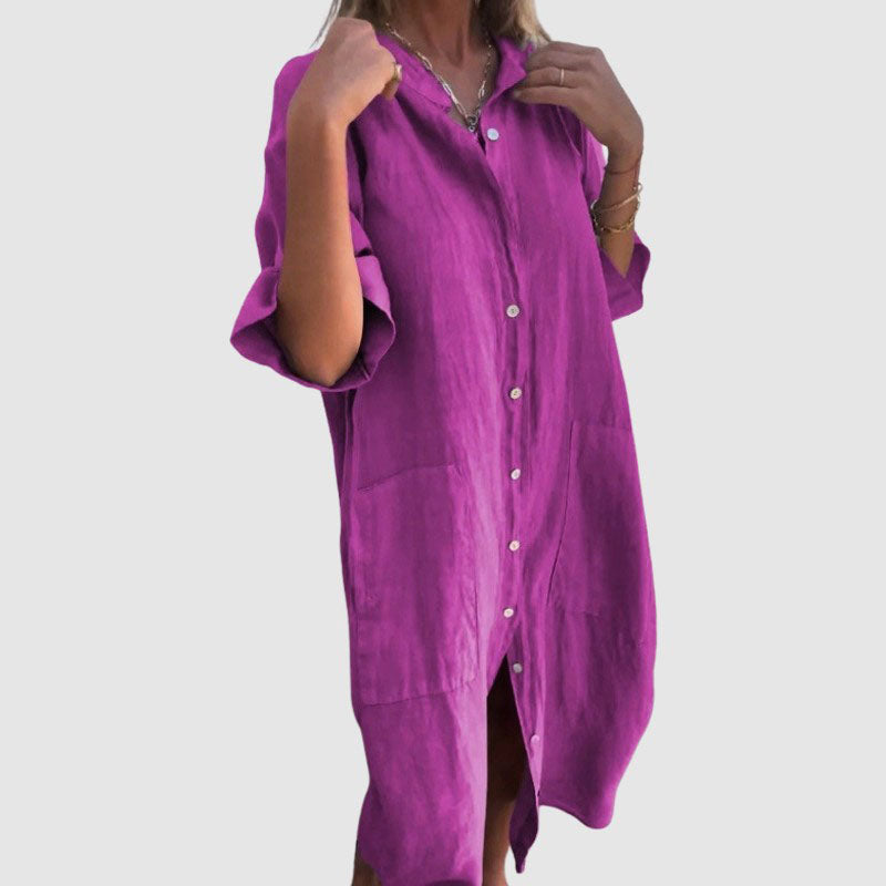 Celeste - Women's Collared Midi Shirt Dress